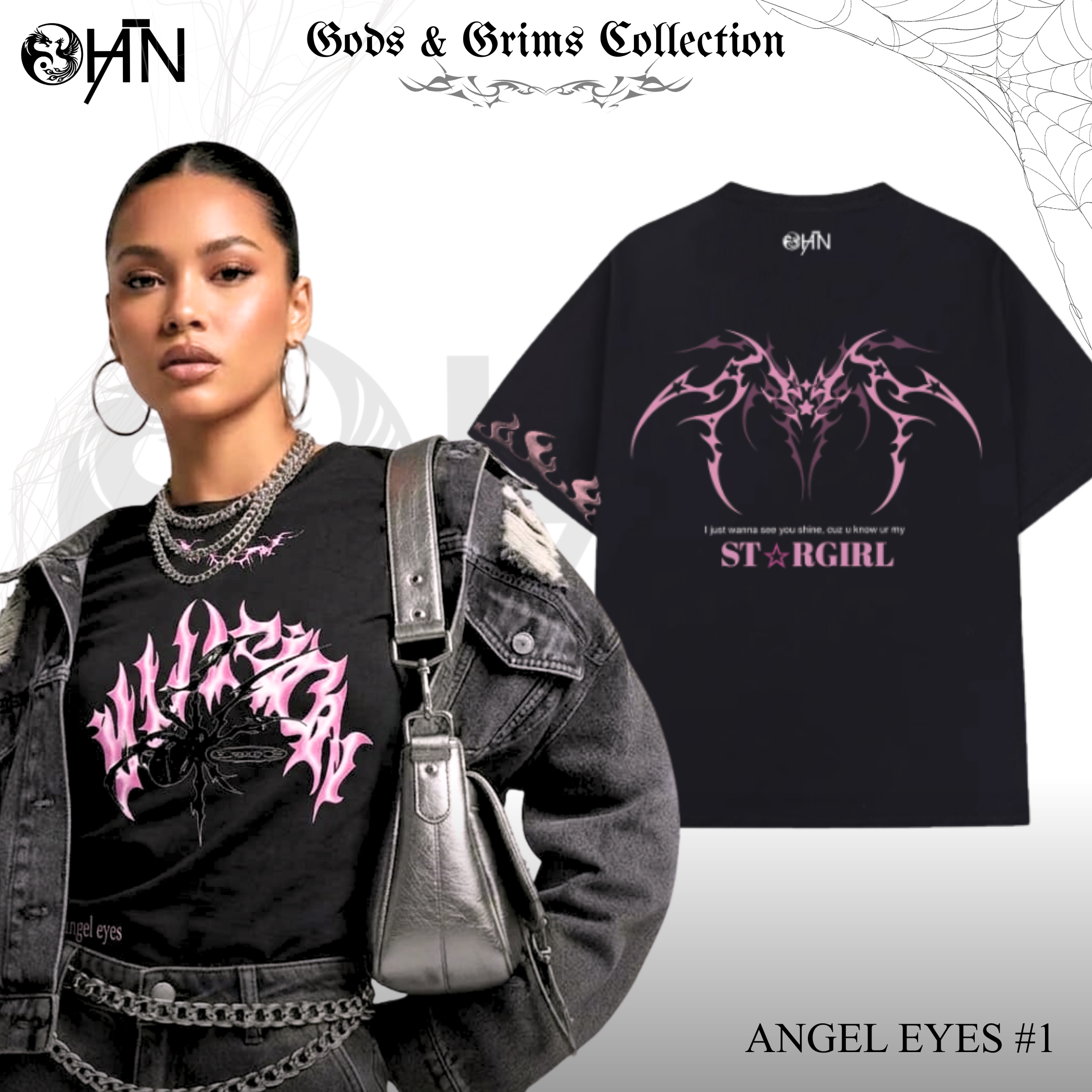 Pre-order Angel Eyes #1 from Gods & Grims Collection by HĀN Official, featuring detailed angelic eye design in close-up image.